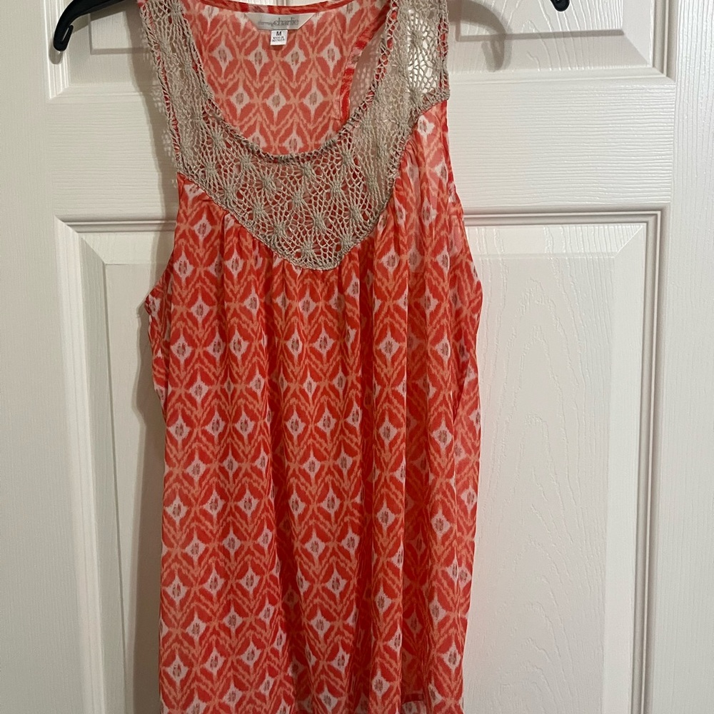 Charming Charlie Orange Tank Top with Intricate Design